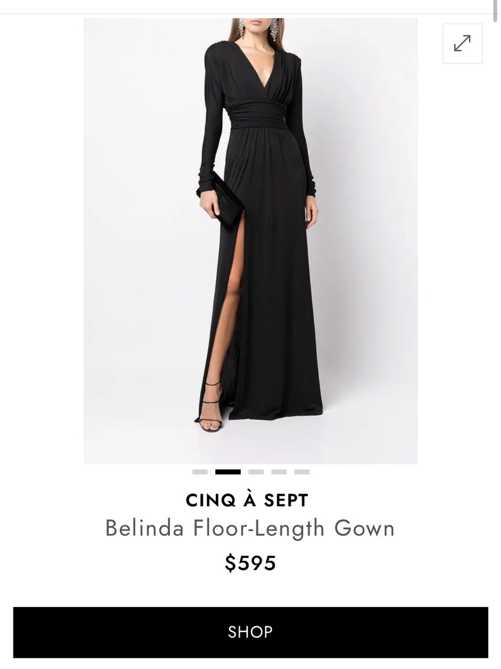 cinq a sept Black Long-Sleeve V-Neck Maxi Gown with Thigh Slit